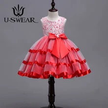 U-SWEAR, г. Новинка, 4 цвета, Детские Платья с цветочным узором для девочек милые платья для причастия без рукавов с цветочным кружевом и бантом бальное платье для девочек
