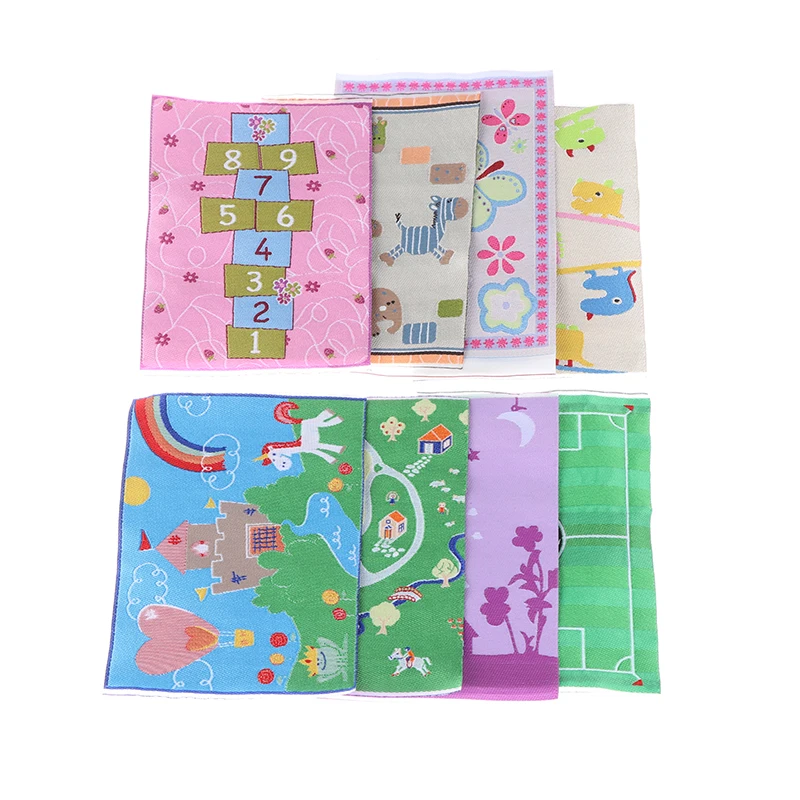 Doll House Cartoon Pattern Turkish Carpet Dollhouse Kit Carpet Mat Rayon Thread Cartoon Mini Carpet Miniatures 1:12 Accessories