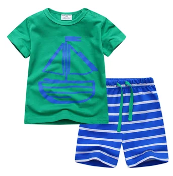 

BINIDUCKLING Active boys sets boy shorts Cartoon suits summer short sleeve T-shirt + plaid pants clothing set Sports Suit