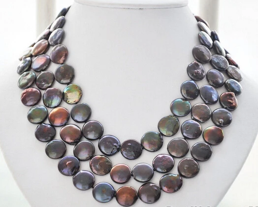 

ddh001970 BEATIFUL 3row 14mm black coin freshwater pearl necklace 28% Discount