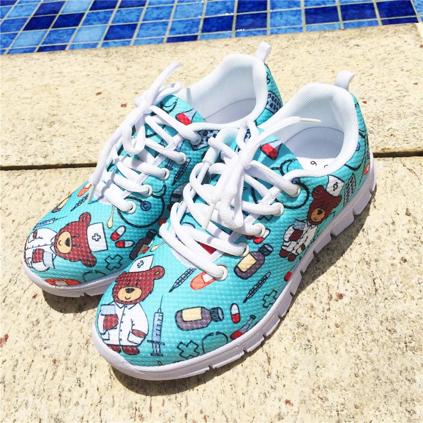 WHEREISART 2019 New Spring Women Shoes Breathable Sneakers Cute Nurse Bear Print Female Flats Mesh Lightweight Ladies Moccasins (7)
