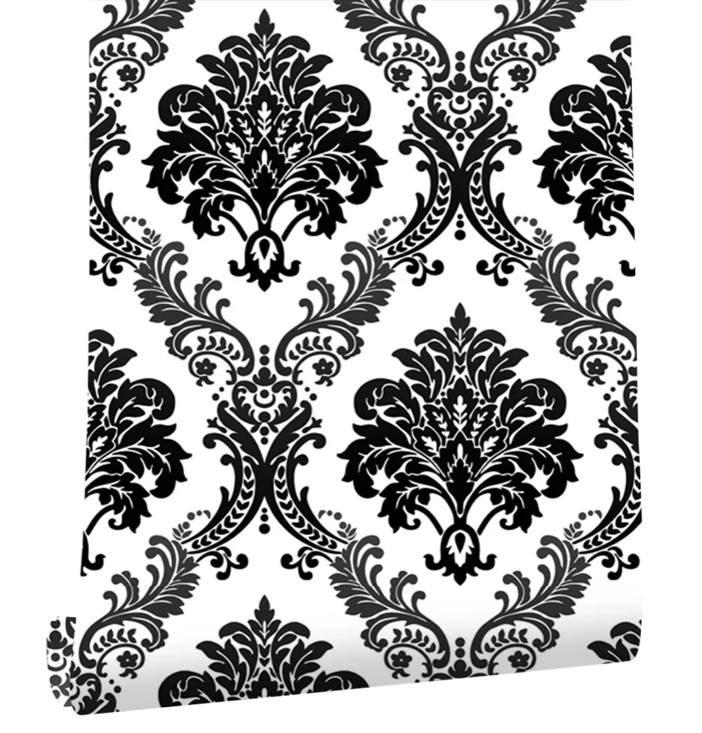 Haokhome Floral Damask Wallpaper Non Woven Wall 3d Rolls White/Black Textured For Living room bedroom home art decoration Haokhome Floral Damask Wallpaper Non Woven Wall 3d Rolls White/Black Textured For Living room bedroom home art decoration