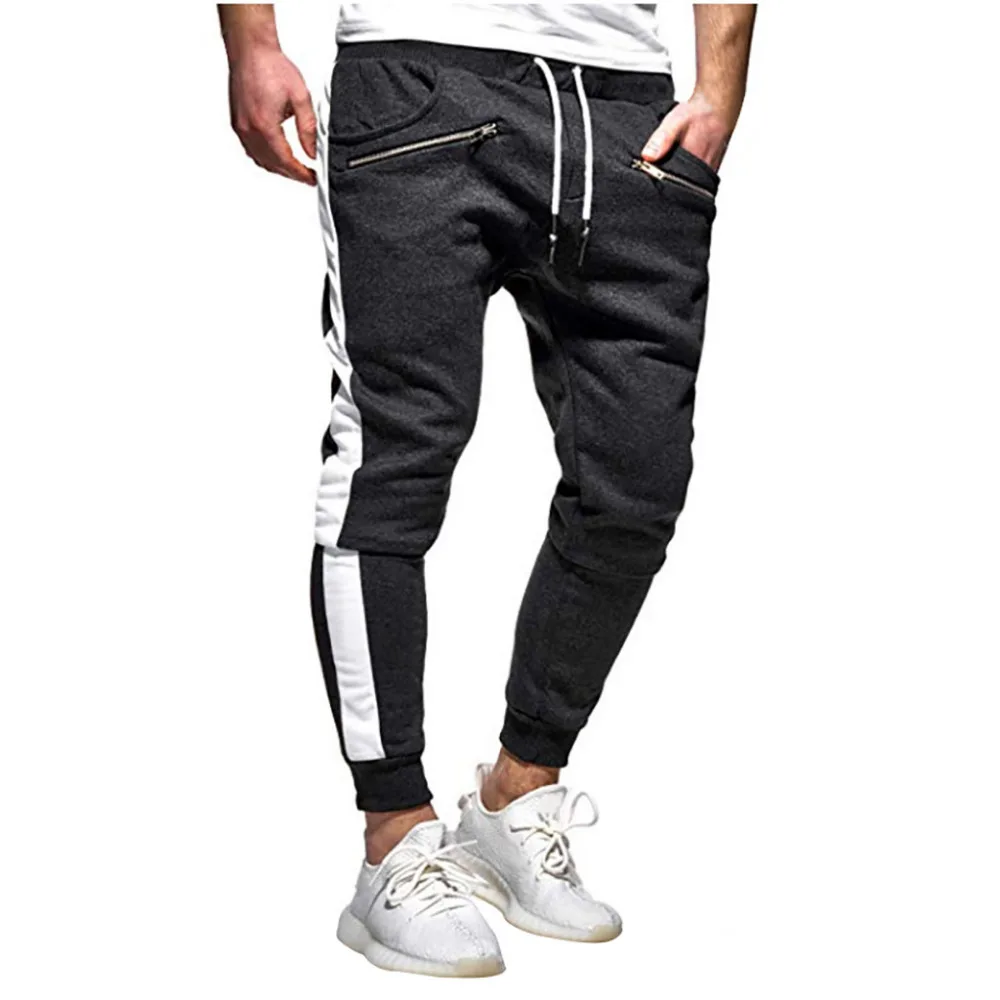 2019 Men's zipper solid color jogging pants casual pocket sports cargo pants outdoor sports harem pants men Quick drying 40J6 (2)