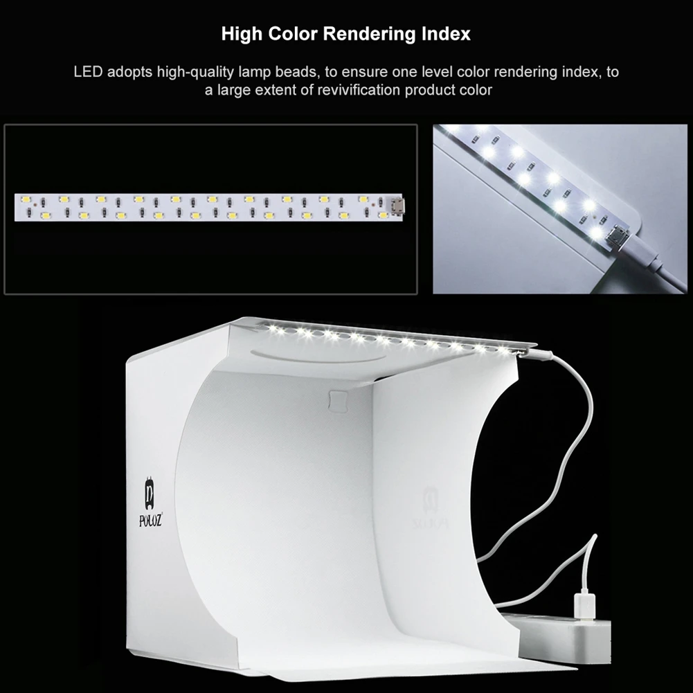 

PULUZ Portable Folding Lightbox Photography LED Light Room Photo Studio Light Tent Soft Box Backdrops for Digital DSLR Camera