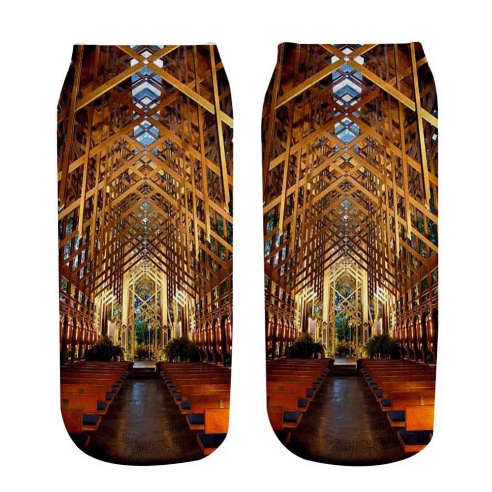 1 Pair 3D Socks 19x8CM 3d church Printed Short Socks Spring Summer Low