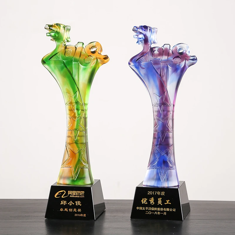 

Coloured glaze high-end crystal cup trophy creative company annual awards trophy dog auspicious exclusive trophy customization