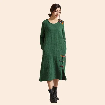 

Spring Autumn Women Casual Loose dress O Neck pure cotton Long Dresses Vestidos Large Size vestidos