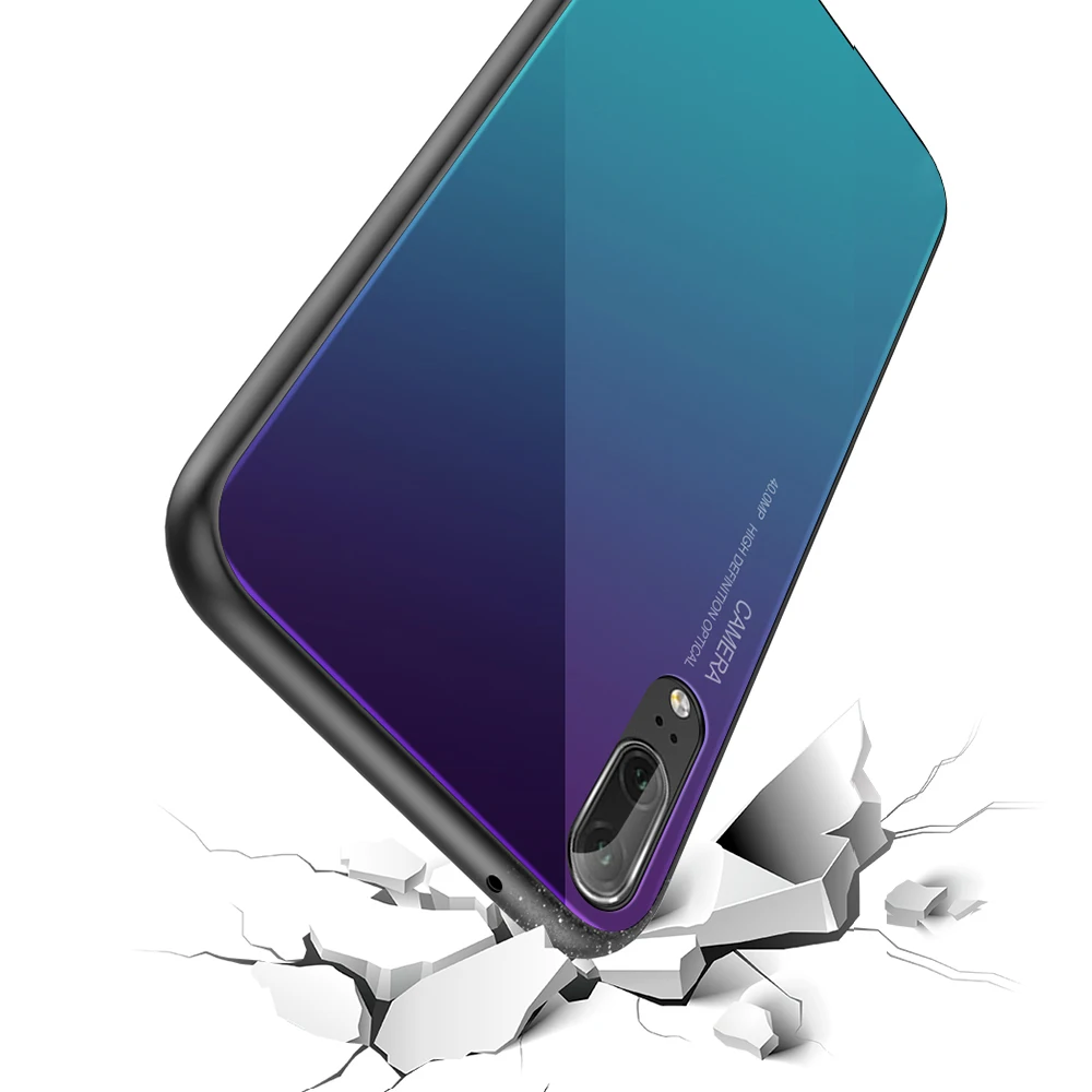 Стеклянный чехол с градиентом для huawei P20 lite Pro P smart Nova 3 3i 3e Mate 20 Honor note 10 9 8 мягкий