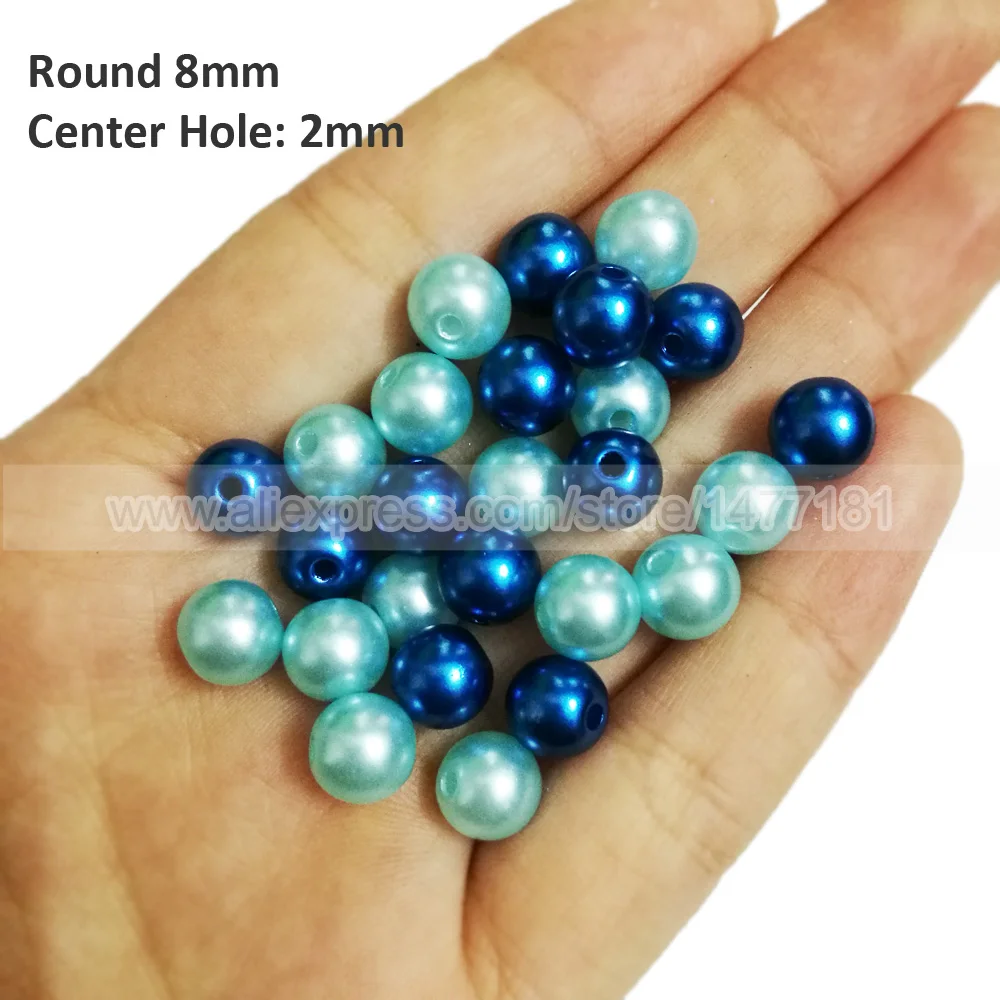 8mm Full Round Pearls with Hole Z19 AQUA Z37 DARK BLUE 1