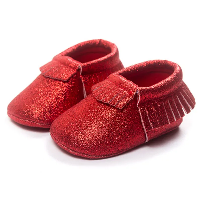 Bright Baby Girl Leather Shoes Tassel Infant Crib Slippers Princess