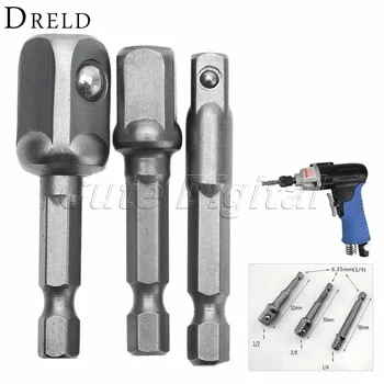 3pcs Wood Drill Tools Chrome Vanadium Steel Socket Adapter Set Hex Shank to 1/4