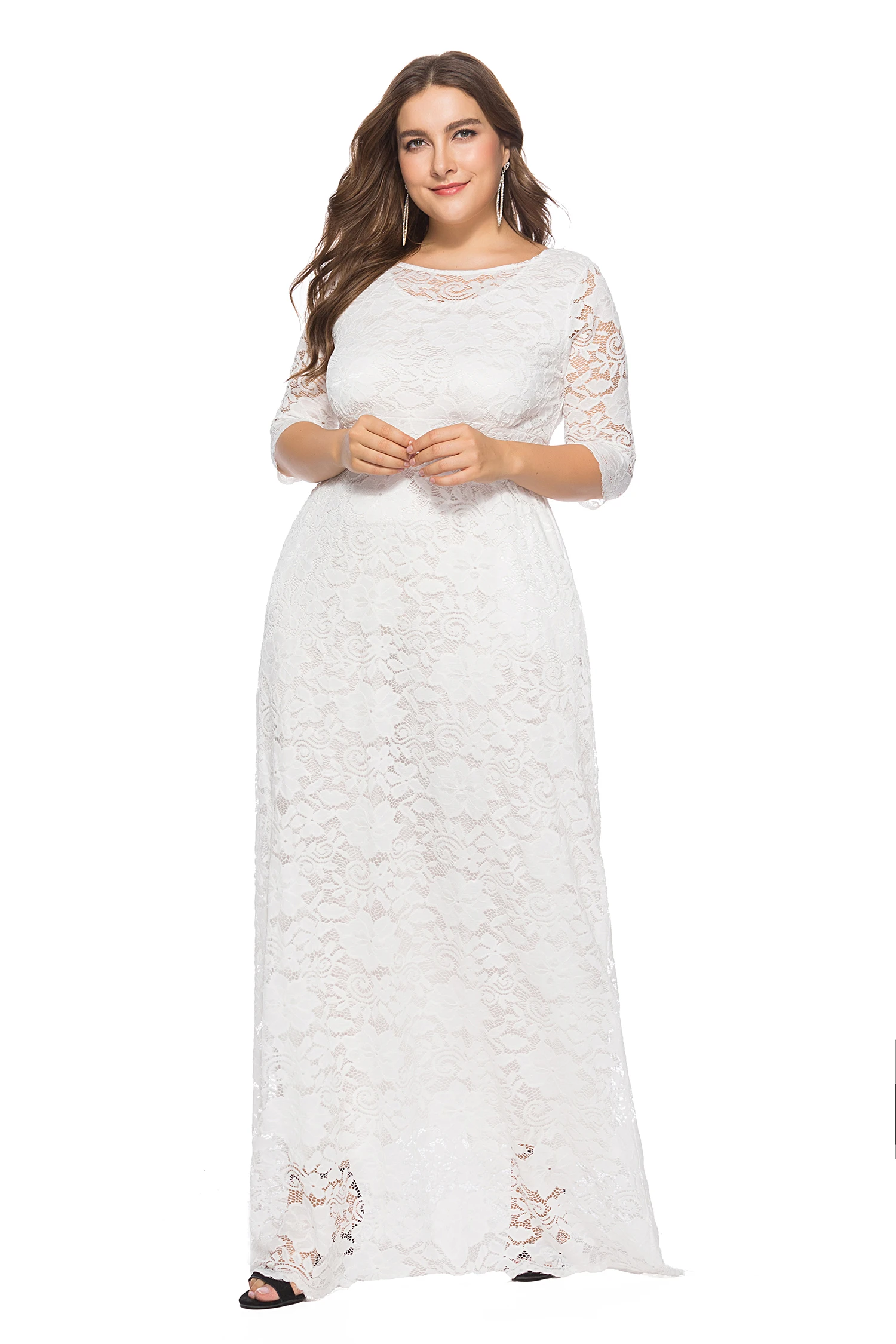 Fashion 2019 Spring Summer 6 Solid Color Hollow Out O Neck Big Size Xl-6xl Lace Women Party Dress Jl-sq016 Fashion 2019 Spring Summer 6 Solid Color Hollow Out O Neck Big Size Xl-6xl Lace Women Party Dress Jl-sq016