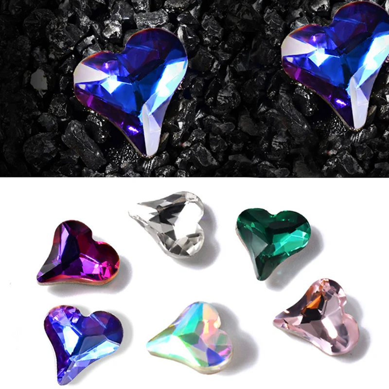 

10pcs 6 Colors Heart Nail Rhinestones For Nails Art Decorations Crystal Glass Stone