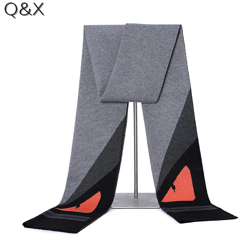 

SC110 2018 Warm Winter Designer Fashion Printed Men Thick Shawl Long Black Grey Male Ring Faux Cashmere Business Scarf