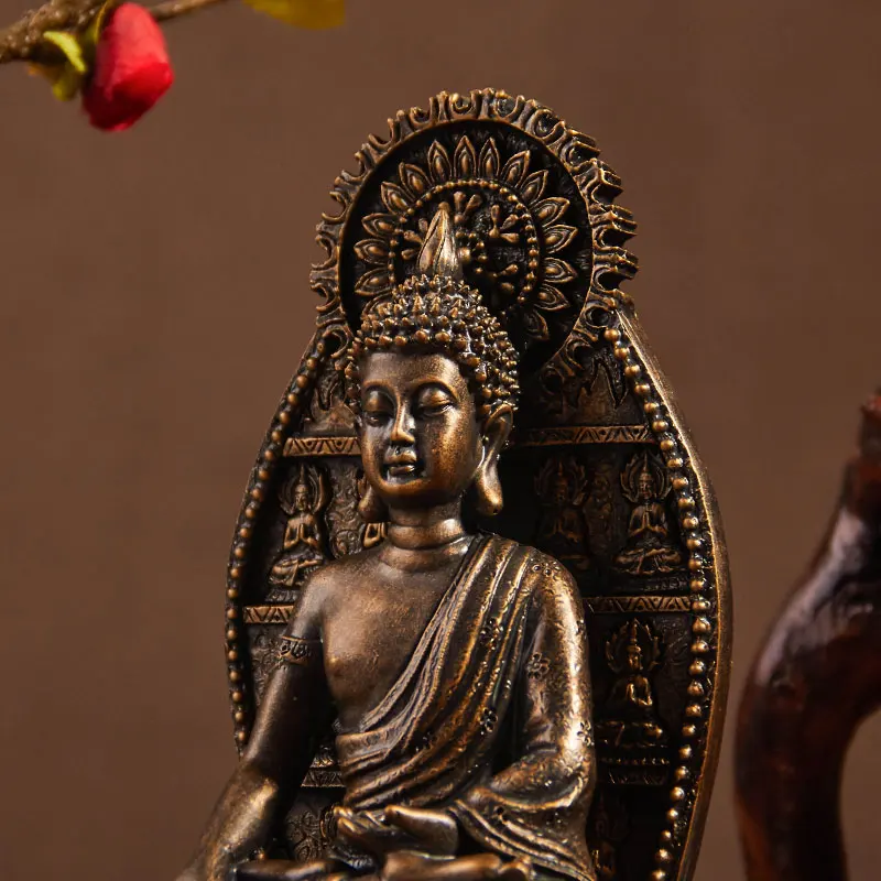 Southeast Asian Zen antique Buddha statues Chinese style living room sitting Buddha home decorations old tea table furnishings