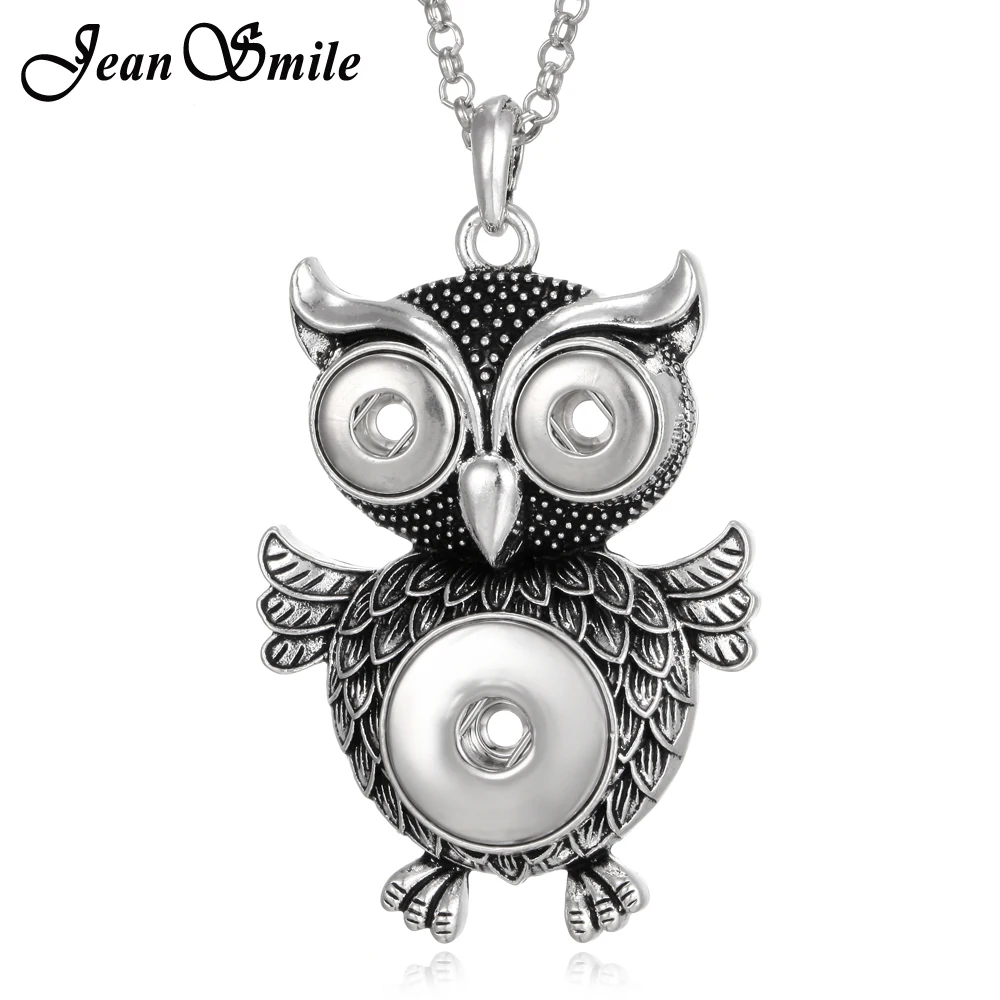 

New Snap Button Necklace Pendant Fit 18mm Snap Buttons Jewelry Rhinestone Owl Necklace Valentine's Day Gifts