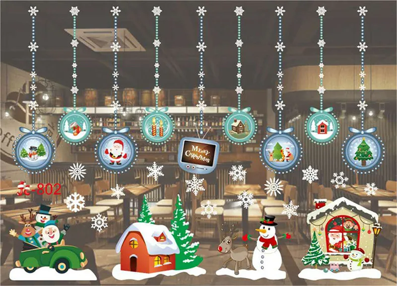 Год, Рождество, домашний декор, настенная наклейка, оконная наклейка, снежинка, Санта, наклейки на окна, рождественские наклейки на стену для детской комнаты - Цвет: C2