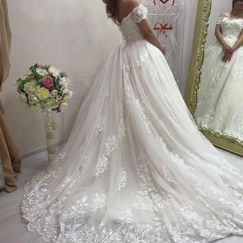 SHJ237 Robe De Mariee Роскошные свадебные платья с открытыми плечами новые модные кружевные бальные платья свадебные платья на заказ