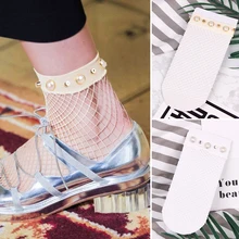 Шикарный уличная Женская Harajuku Карамельный цвет дышащие ажурные носки сексуальное жемчужные бусы Кружева носки