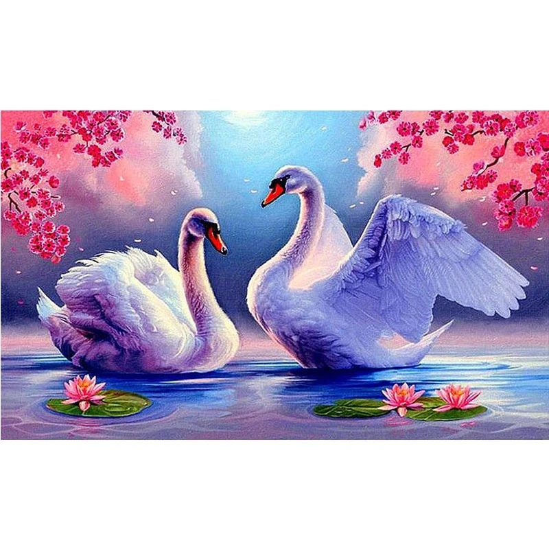 

Full Square/Round 5d diy diamond embroidery "Swans & Lotus" diamond painting Cross Stitch Rhinestone mosaic home decor KBL