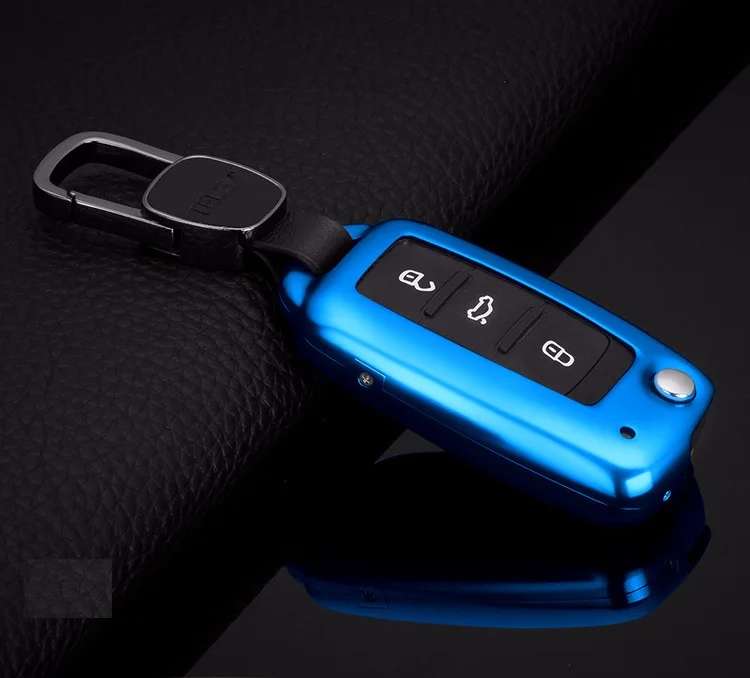 Алюминиевый сплав автомобильный ключ чехол для C-TREK/Sagitar/Passat/BORA/T0URAN/POLO/LAVIDA/Tiguan/Scirocco/Golf 6 держатель оболочки ключа - Название цвета: Синий
