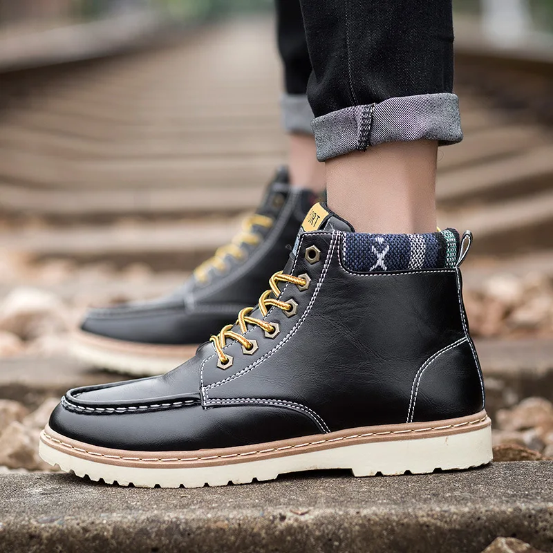 2018 Genuine Leather Men Boots Spring Autumn Winter Man Casual Shoes Fashion Lace-up Ankle Boot Men's Snow Shoe Work Vintage  (8)