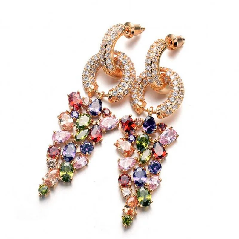 

Vecalon 2 colors Office Lady Jewelry shinne Dangle earring AAAAA Zircon Cz Rose Gold Filled wedding Drop Earrings for women