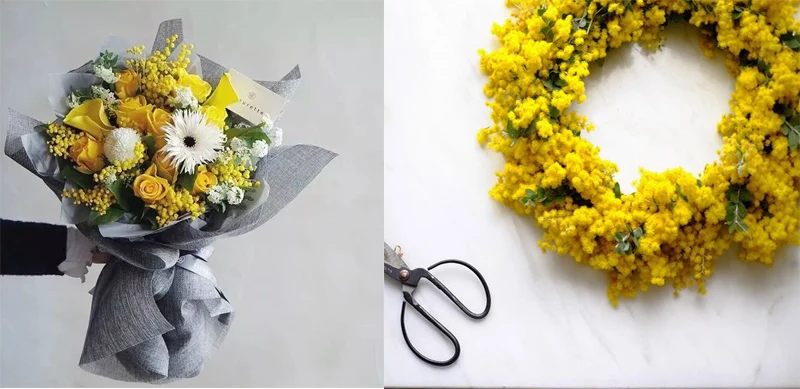 50 шт. 57 см поддельные желтые ветки цветка искусственные растения Мимоза пластиковые листья маленький помпон тычинки для обеденного стола украшения спальни