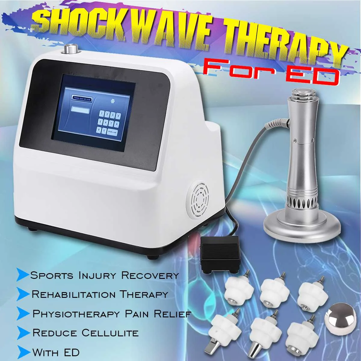 

7 Transmitters Portable Shockwave Therapy Machine For ED Pain Relief Arthritis Extracorporeal Pulse Activation