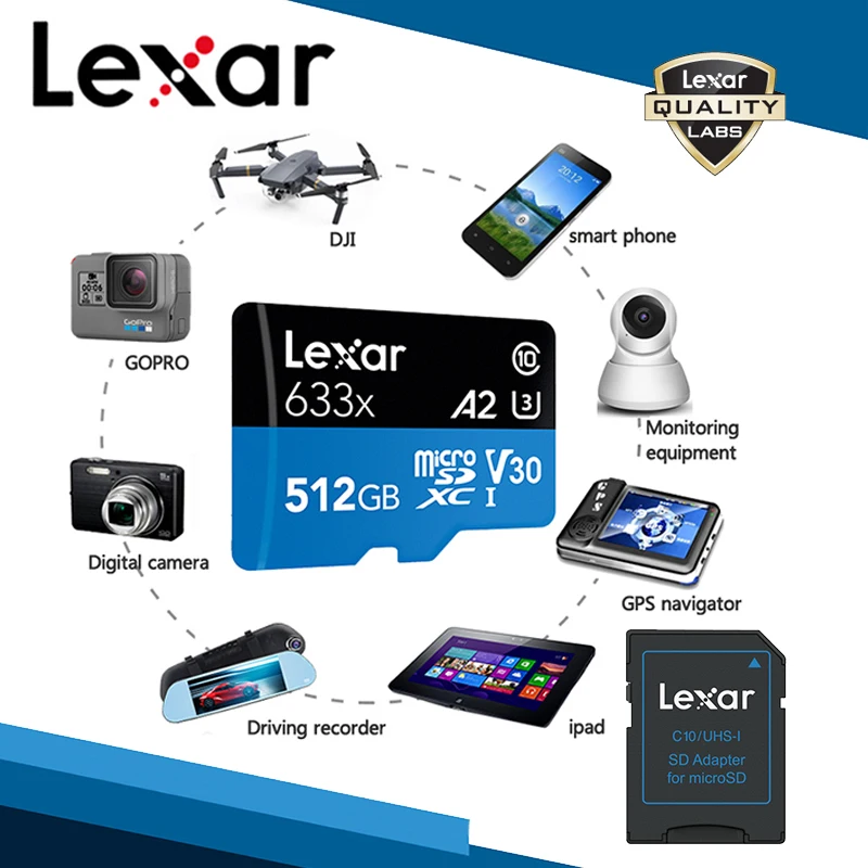 Lexar,, 633x, Micro SD карта, 128 ГБ, карта памяти, 256 ГБ, Micro SD, TF карта, 64 ГБ, 512 ГБ,, флеш, SD карта для Gopro