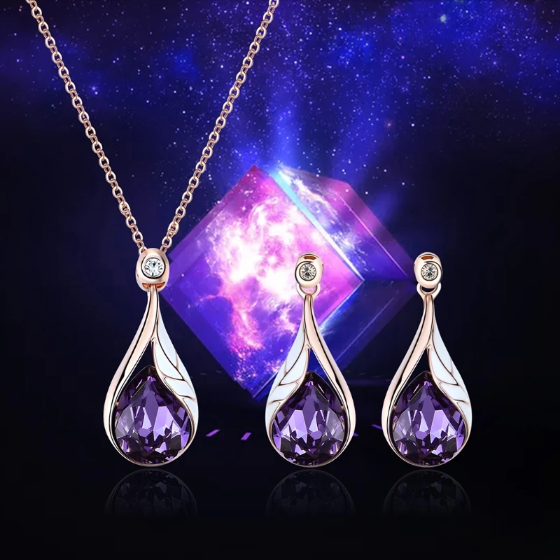 

1 Set Necklace Earrings Bride Wedding Women Jewelry Fashion Luxury Stone Pendant Drop Ship W2952001