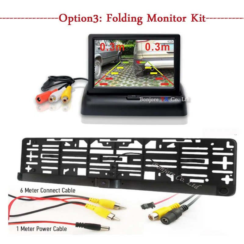 Koorinwoo двухъядерный процессор автомобильные Датчики парковки ЕС Европейский номерной знак Рамка камера заднего вида обратный резервный монитор Videp - Название цвета: Folding Monitor Kit