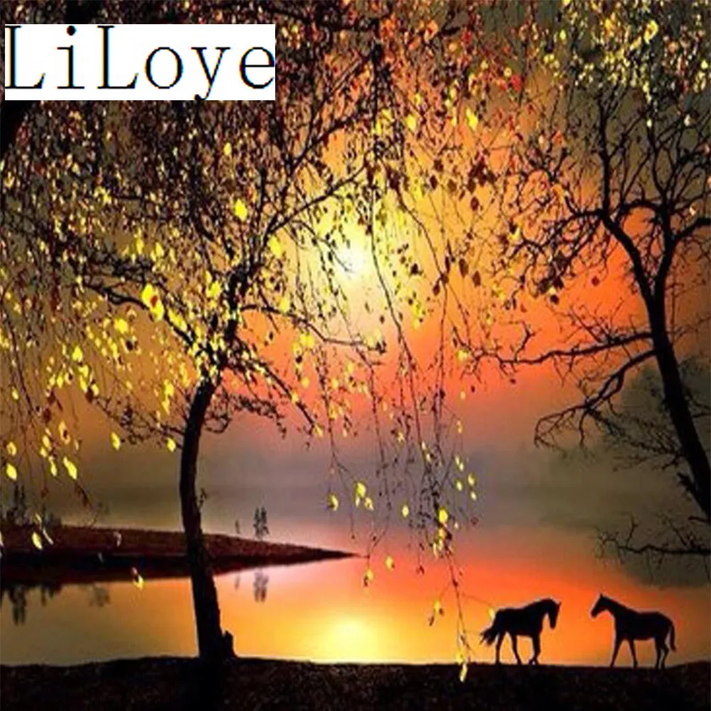 

LI LOYE Diamond Painting Cross Stitch Landscape sunset horse Diamond Mosaic Rhinestones Decor Paintings Diamond Embroidery RT10