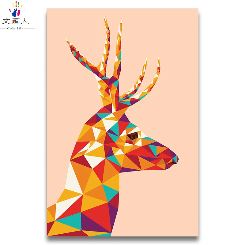 DIY paint by numbers Abstract animal colorful Christmas deer art