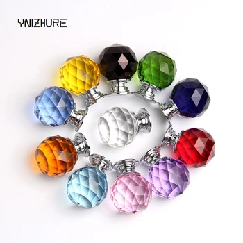 

YNIZHURE New 1PCS/LOT 30mm 11Color Crystal Ball Drawer Knobs / Crystal Handle With Zinc Base Chrome Finish For Furniture