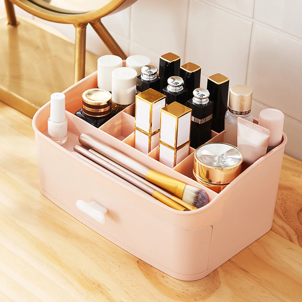 

IVYSHION Plastic Cosmetic Makeup Organizer Box Thickening Jewelry Necklace Nail Polish Earring Holder Drawer Makeup Box Desktop