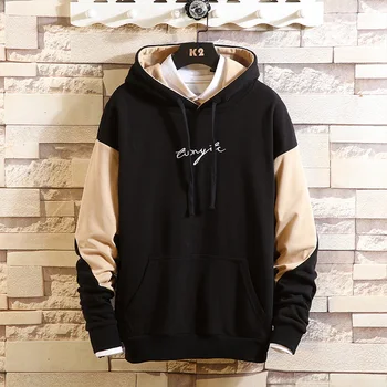 

Contrast Color Hoodies Men 2019 Autumn Winter New Hooded Tracksuit Coat Front Pocket Street Wear Mens Casual Jogging Hoody Outer