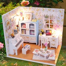 Модель "Сделай своими руками", кукольный дом Миниатюрный Кукольный домик с мебелью светодиодный 3D деревянный дом, игрушки для детей подарок на день рождения ручной работы, M011# E