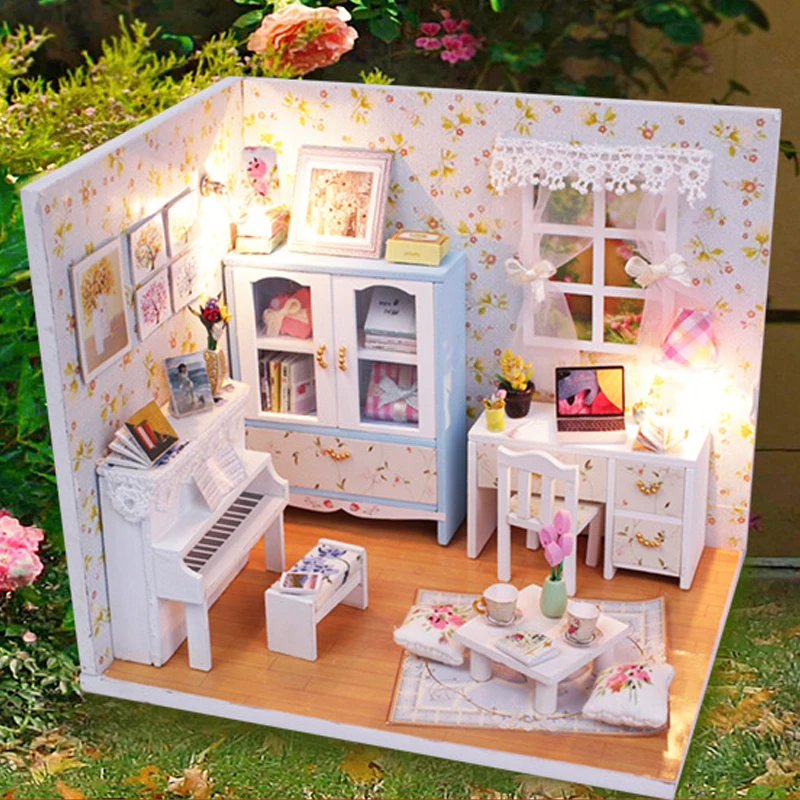 

DIY Model Doll House Casa Miniature Dollhouse with Furnitures LED 3D Wooden House Toys For Children Gift Handmade Crafts M011 #E