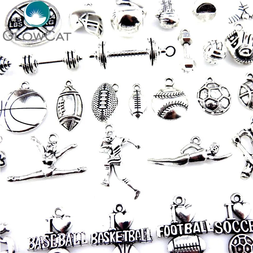 

5/10/20pcs 21861 Sports Charm Jewelry Making Vintage Metal Word Basketball Soccer DIY Pendant Charms Handmade Crafts No15-38