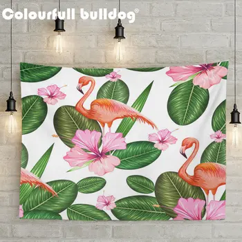 

Fashion Pink Flamingo Wall Hanging Tapestry Tropical Plant Tapestries Flowers Monstera Plam Leaves Beach Towel Decor Living Room