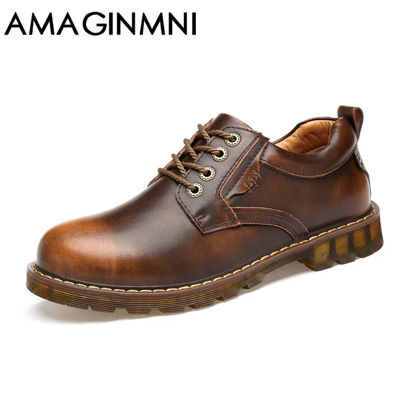 

AMAGINMNI Men Genuine Leather Casual Shoes Leather Brand Men Shoes Work Safety Boots Designer Men Flats Men Work & Safety Shoes