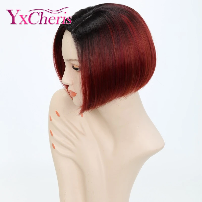 Pelucas rubias de Ombre para mujer peluca corta de pelo sintético pelucas rojas de fibra resistente al calor para mujer Pelucas rubias de Ombre para mujer peluca corta de pelo sintético pelucas rojas de fibra resistente al calor para mujer