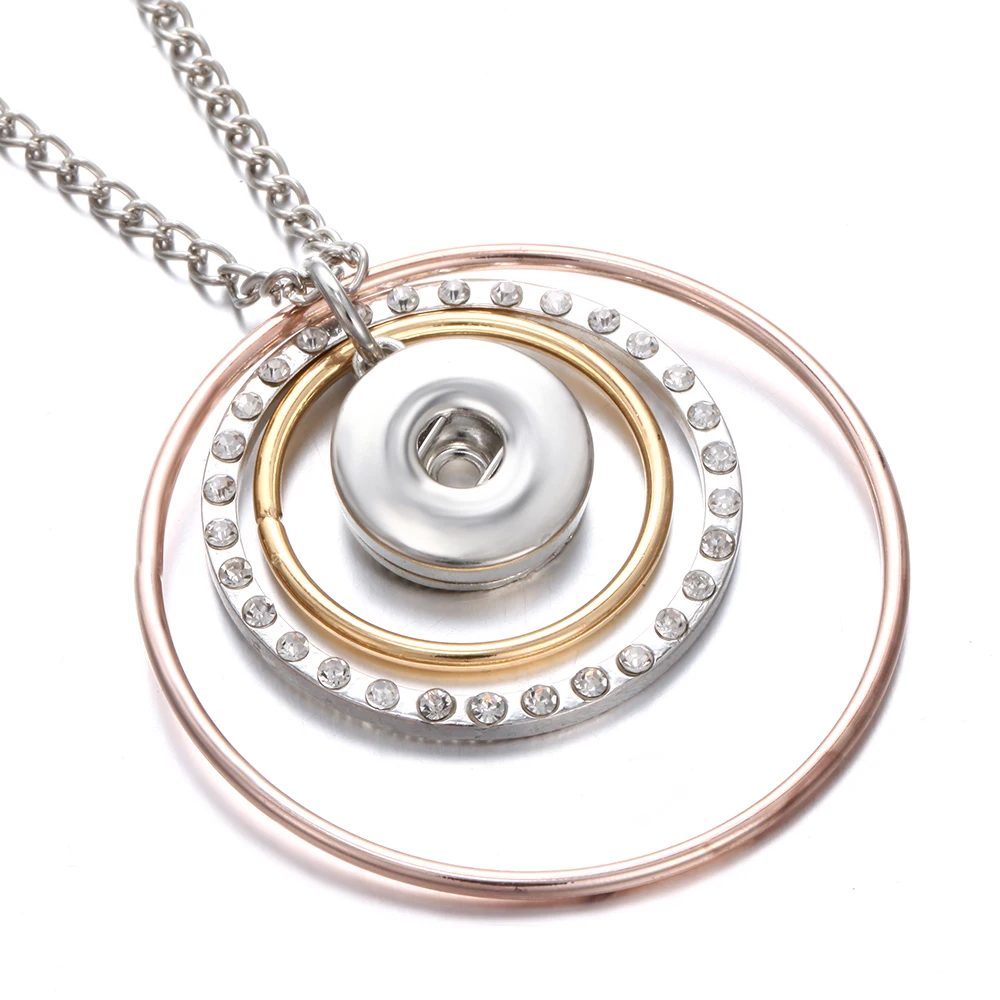 

New Snap Jewelry Snap Button Necklace Fashion Rose Gold Metal Rhinestone Big Round Snap Button Jewelry Fit 18mm Snap Buttons