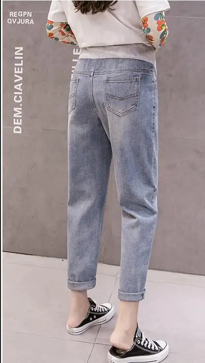 Летние джинсовые штаны для беременных женщин Длинные свободные широкие джинсы для беременных регулируемые талии для беременных ампир хлопковые брюки милые