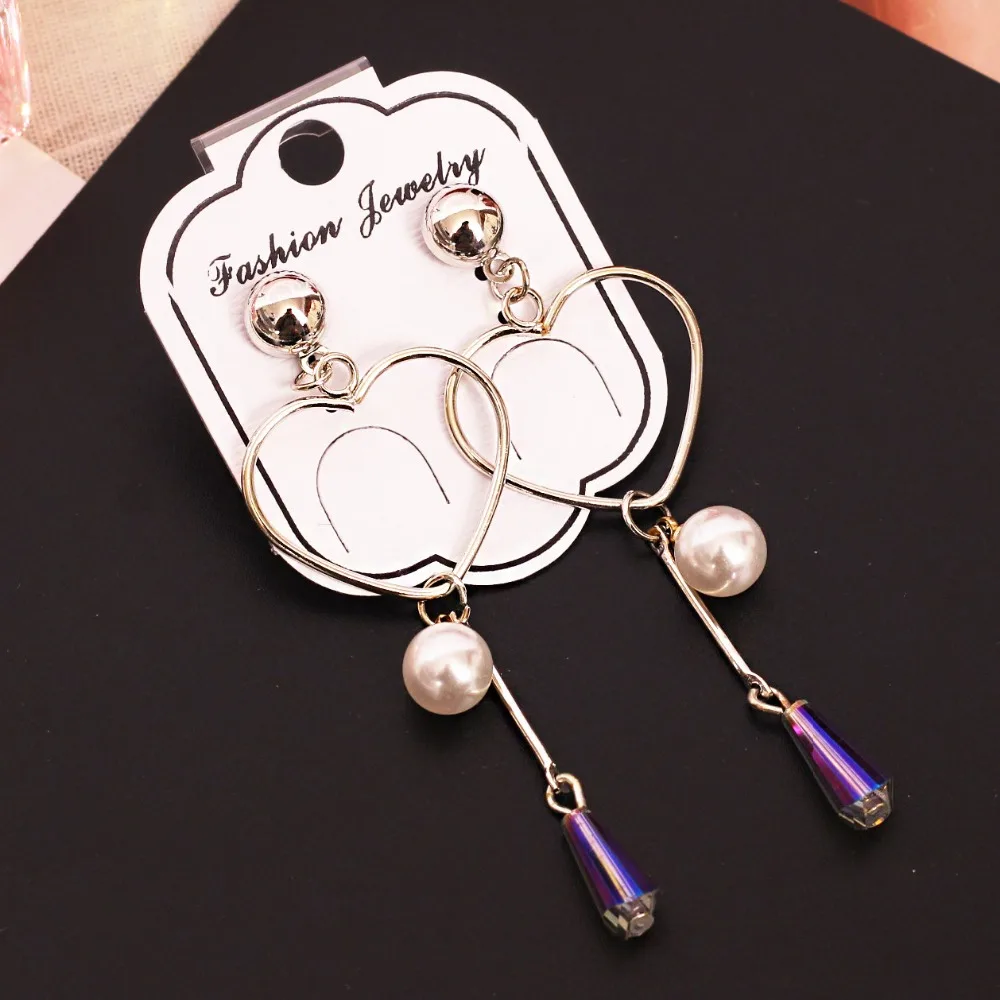

Personality rock big Pearl water drop Earrings for women simulated pearl heart love long tassel Dangle Earrings Female jewelry
