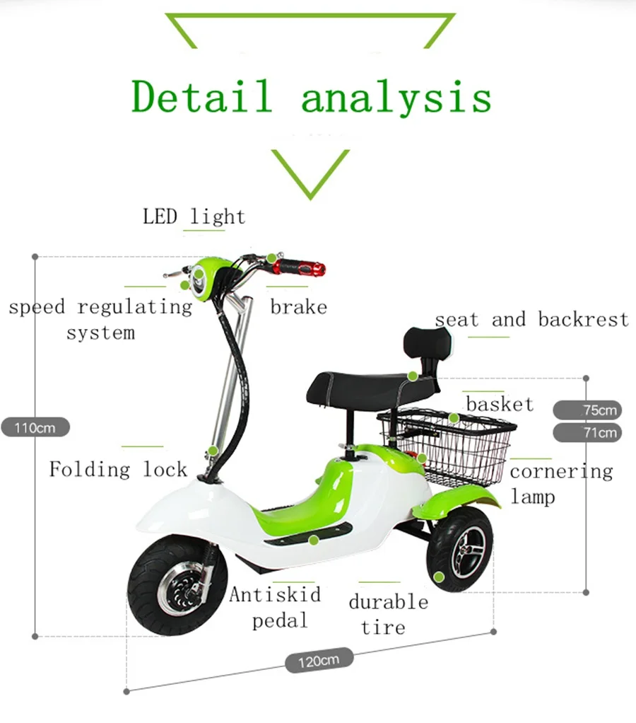 Perfect Adults Electric Tricycle Citycoco Electric Scooter Electric bicycle Handicapped with Basket Three Wheel 48V 500W 3