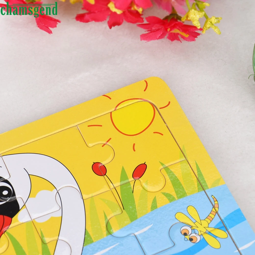 Cute Cartoon Puzzle Gooes Animal Wooden Puzzle Intelligence Kids Educational Baby Toys Brain Teaser Children Tangram Gift