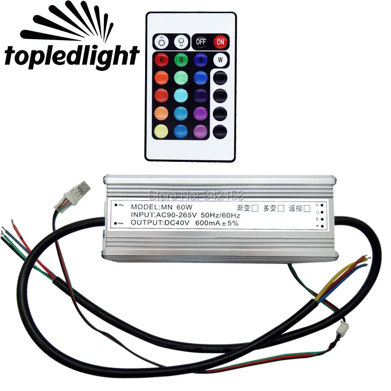 IP67 Waterproof 60W RGB LED Driver AC90 265V DC40V 600MA With Remote