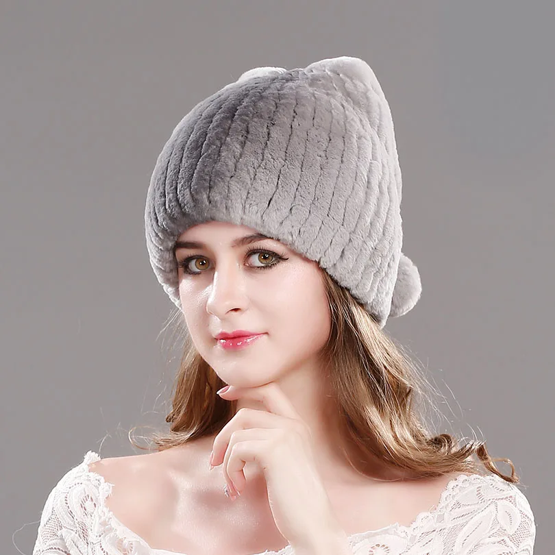 01 gray Женские шапки, вязаные шерстяные шапки, женские шапки, повседневные утолщенные шапки для женщин, теплые зимние шапки с кроличьим мехом, Русская Шапка для женщин - Цвет: 01 gray